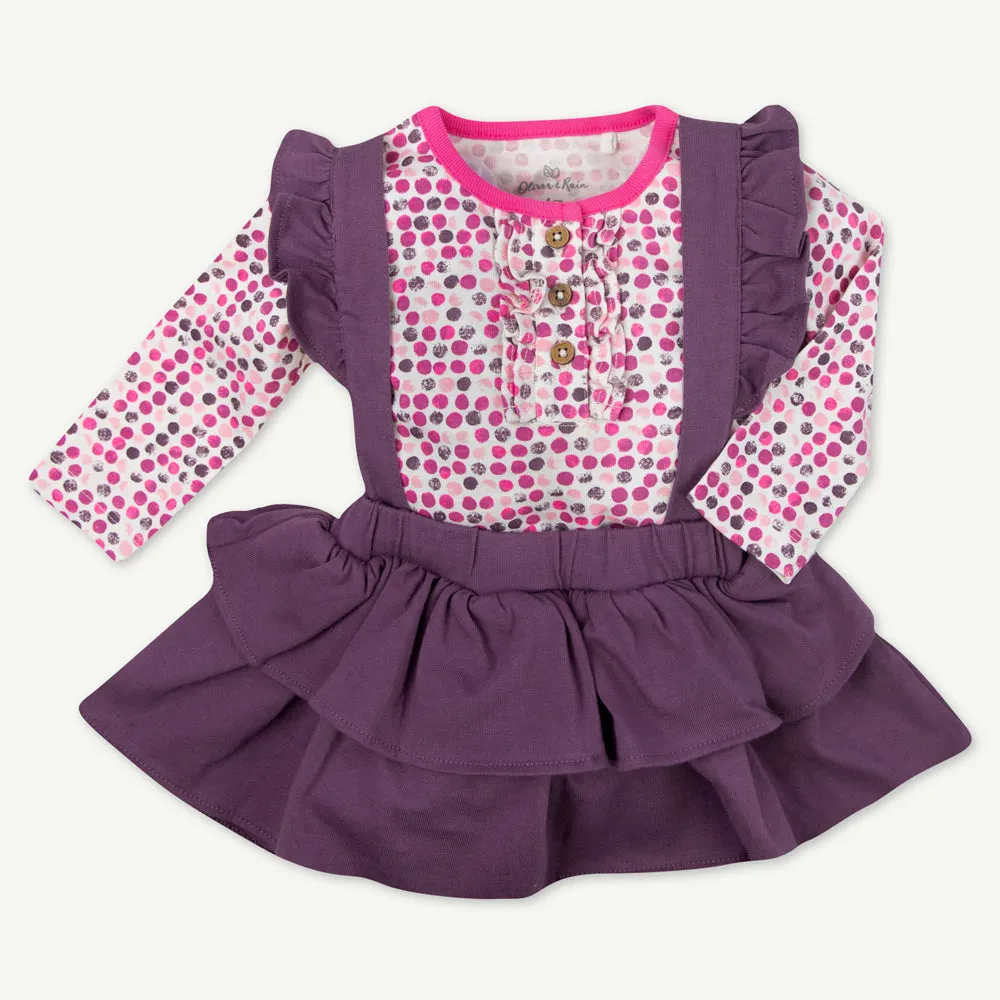 2-Piece Raspberry Polka Dot Ruffle Skirt Set