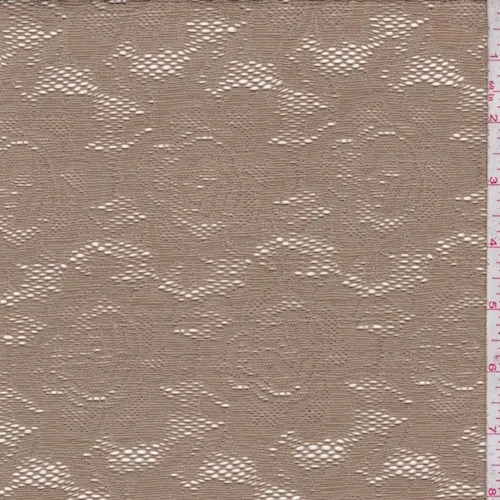 3 YD PC-Dark Tan Rose Stretch Lace Fabric