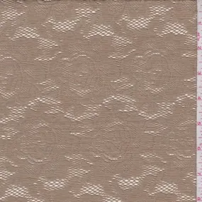 3 YD PC-Dark Tan Rose Stretch Lace Fabric