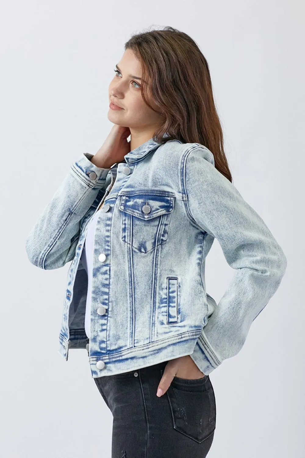 Acid Loght Button Up Washed Denim Jacket