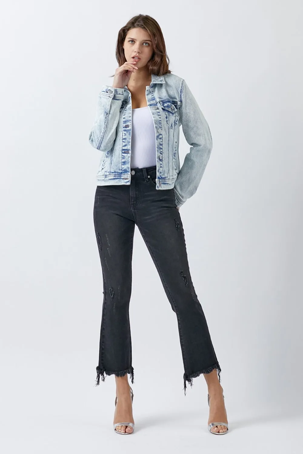 Acid Loght Button Up Washed Denim Jacket