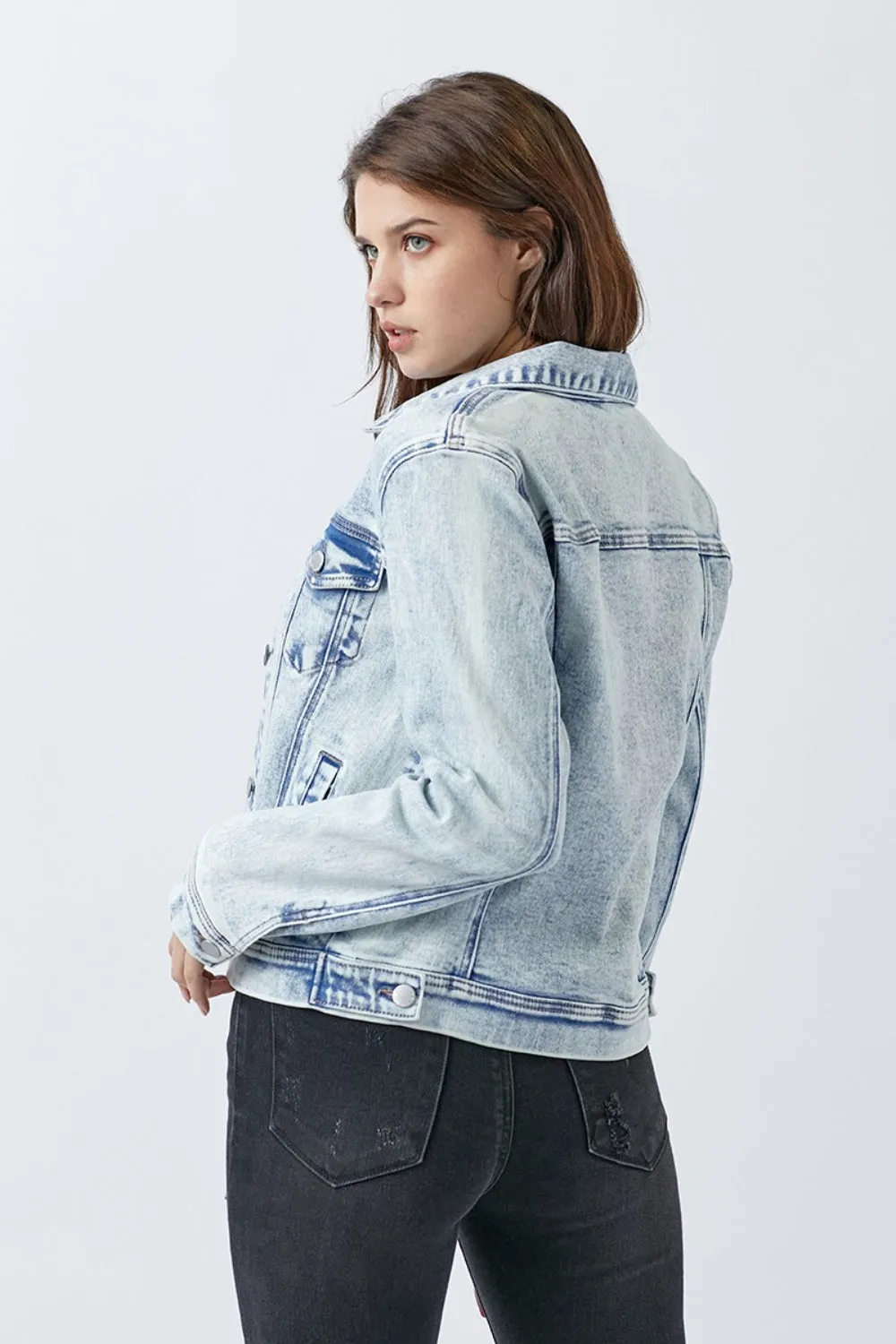 Acid Loght Button Up Washed Denim Jacket