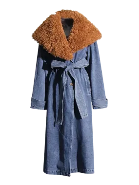 Athena Denim Fur Trench Coat