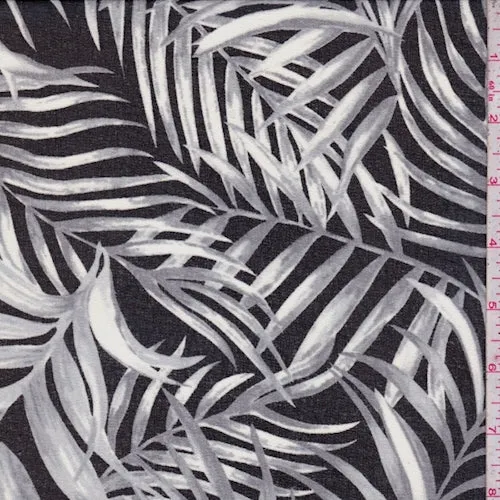 Black/Grey Palm Leaf Georgette Fabric