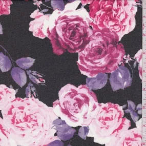 Black/Pink Rose Crepe Georgette Fabric