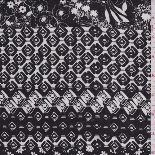 Black/White Floral Diamond Rayon Crepon Fabric