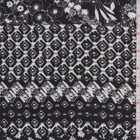 Black/White Floral Diamond Rayon Crepon Fabric