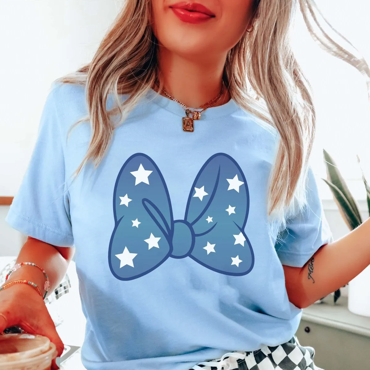 Blue Bow With White Stars Graphic Tee