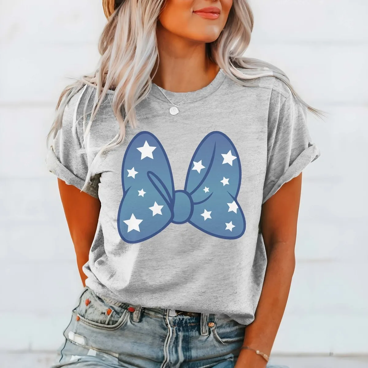 Blue Bow With White Stars Graphic Tee