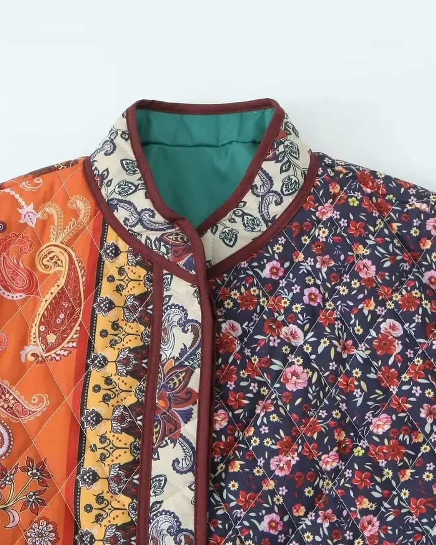 BOHO FLORAL PRINT PADDED JACKET
