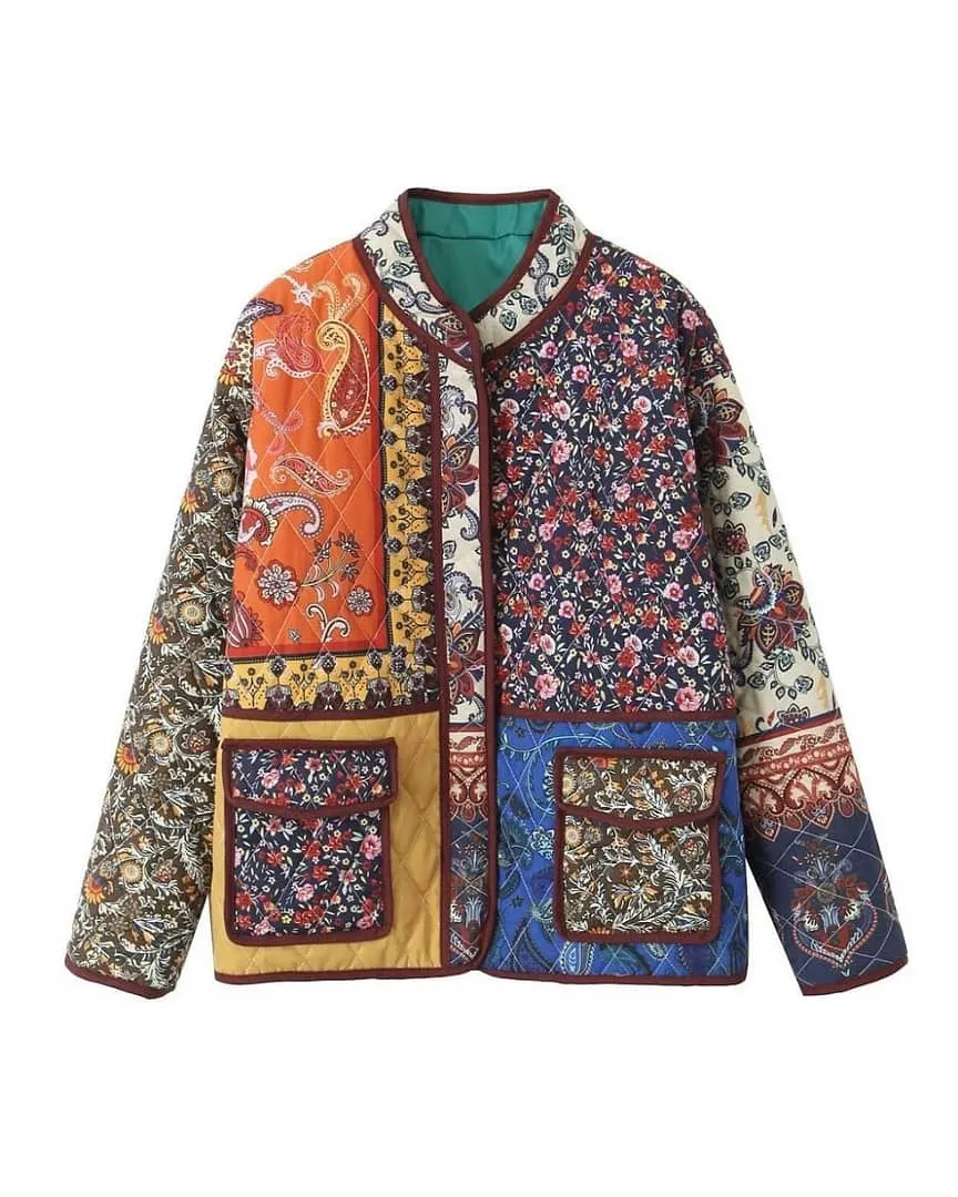 BOHO FLORAL PRINT PADDED JACKET