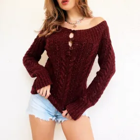Burgundy Off The Shoulder Sweater (M)