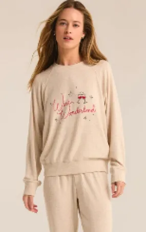 Cassie Wine Wonderland Long Sleeve Top - Light Oatmeal Heather