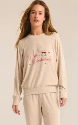Cassie Wine Wonderland Long Sleeve Top - Light Oatmeal Heather