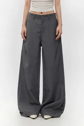Casual Low-waist Wide-leg Dress Pants with Asymmetric Seam