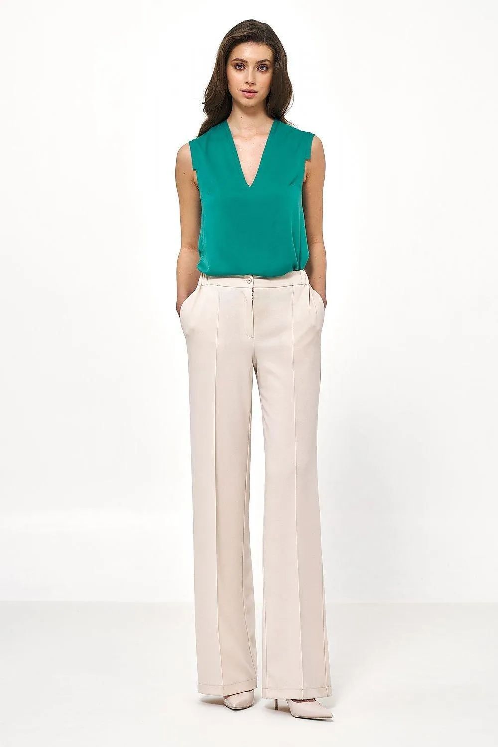 Chic Caramel High-Rise Women's Trousers
