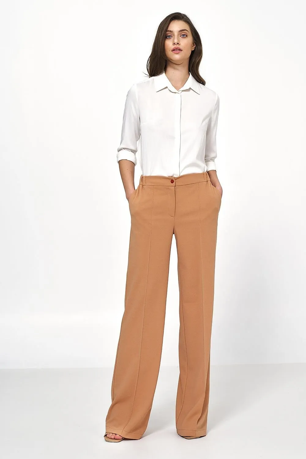 Chic Caramel High-Rise Women's Trousers