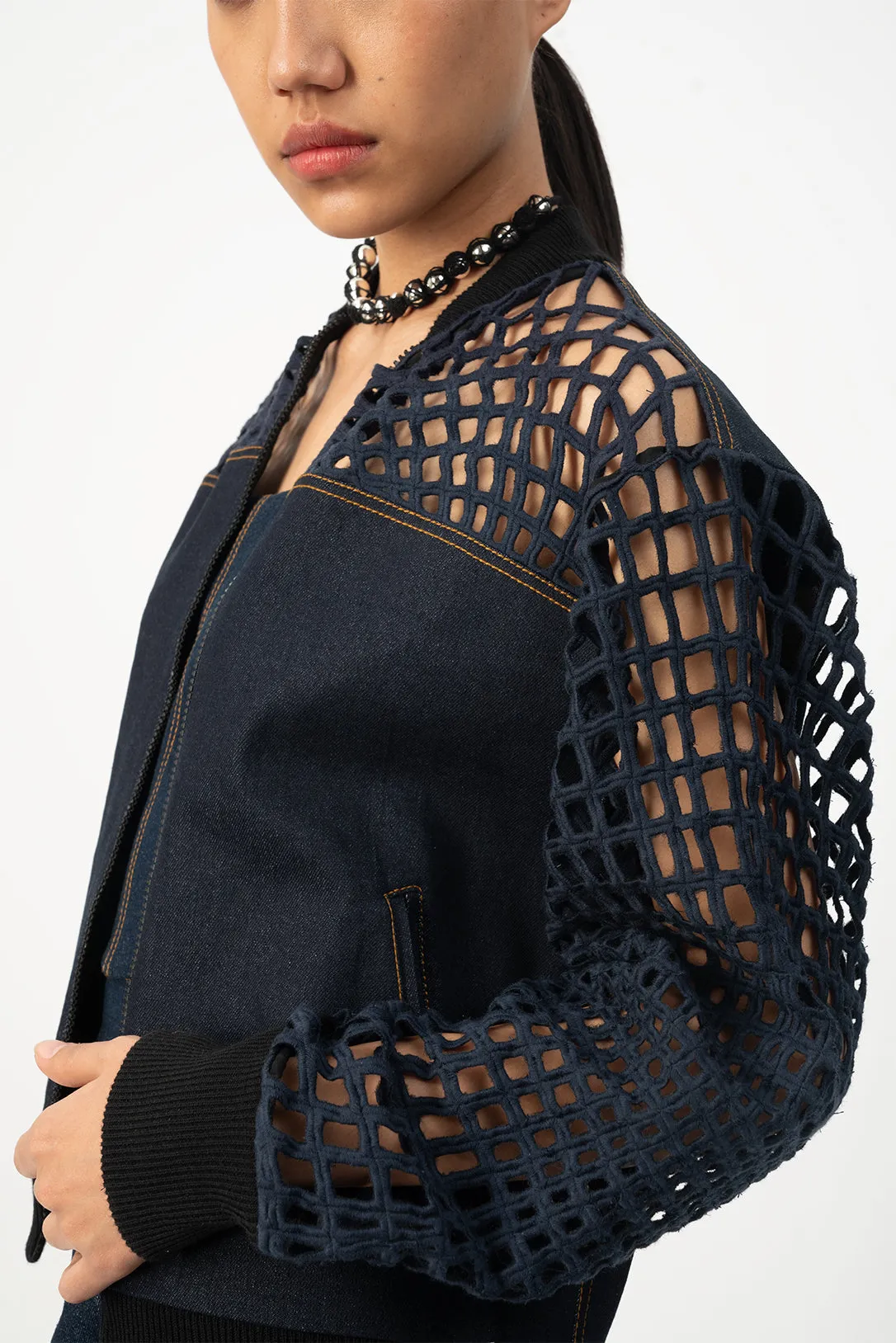 denim trellis handcrafted jacket