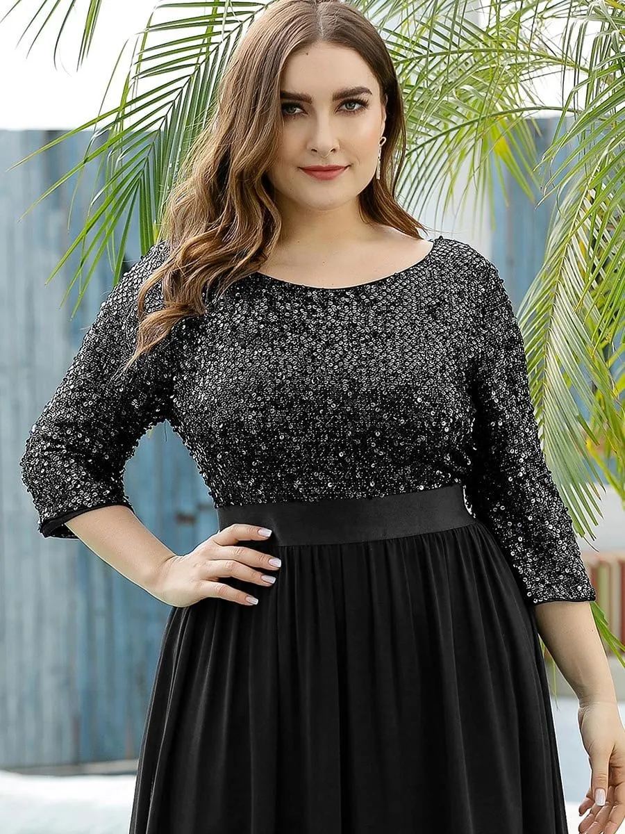 Edith | Plus Size Women's Long Chiffon & Sequin Evening Dresses for Mother of the Bride