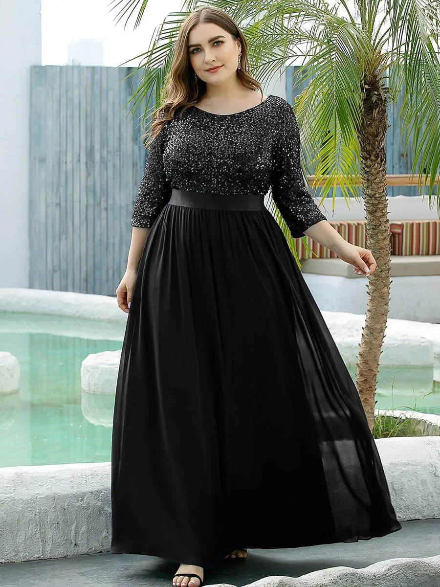Edith | Plus Size Women's Long Chiffon & Sequin Evening Dresses for Mother of the Bride
