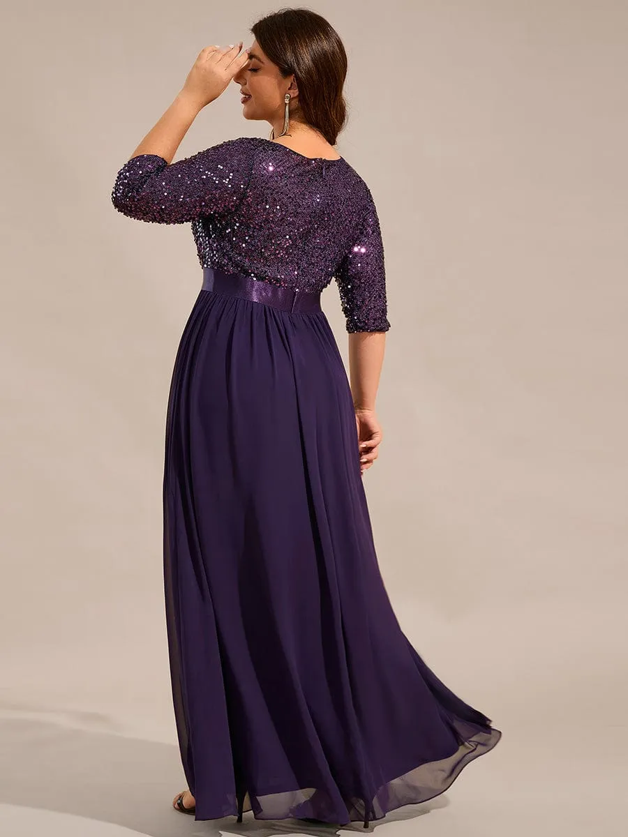 Edith | Plus Size Women's Long Chiffon & Sequin Evening Dresses for Mother of the Bride