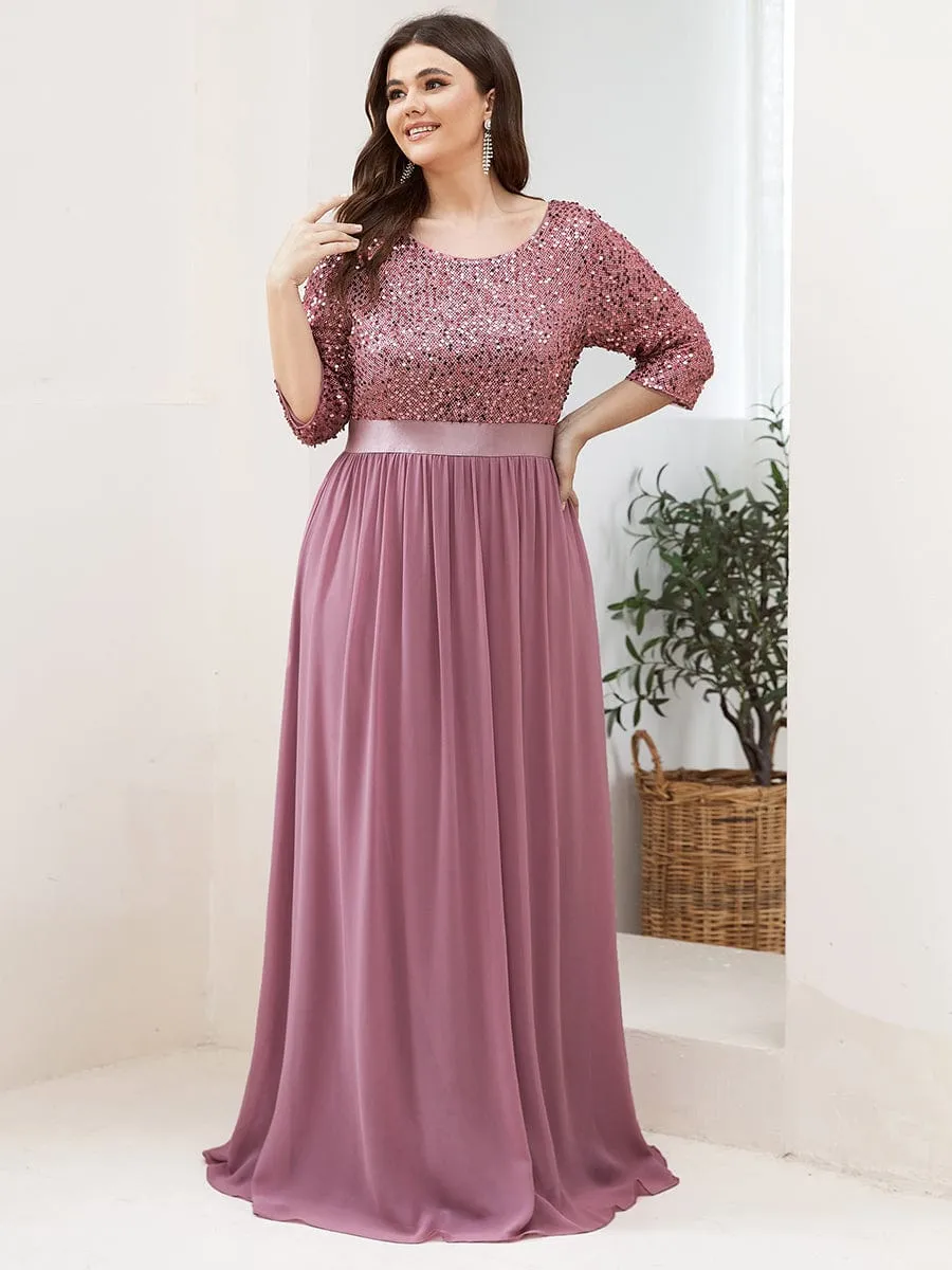 Edith | Plus Size Women's Long Chiffon & Sequin Evening Dresses for Mother of the Bride