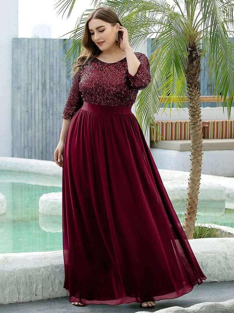 Edith | Plus Size Women's Long Chiffon & Sequin Evening Dresses for Mother of the Bride
