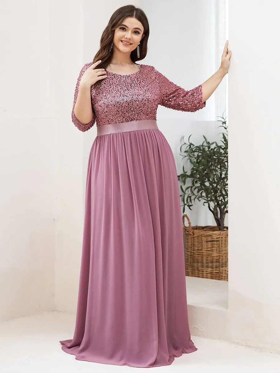 Edith | Plus Size Women's Long Chiffon & Sequin Evening Dresses for Mother of the Bride