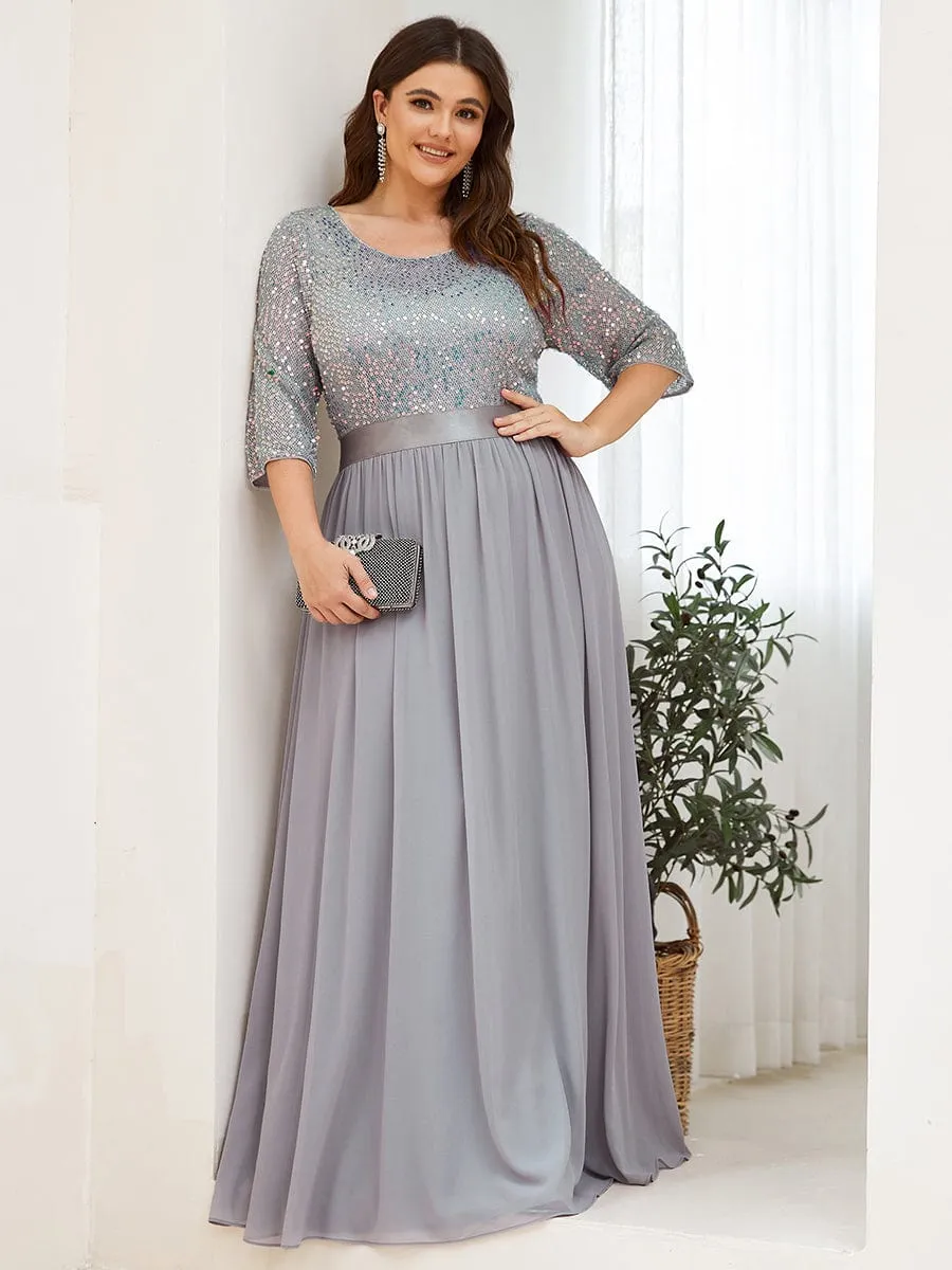 Edith | Plus Size Women's Long Chiffon & Sequin Evening Dresses for Mother of the Bride