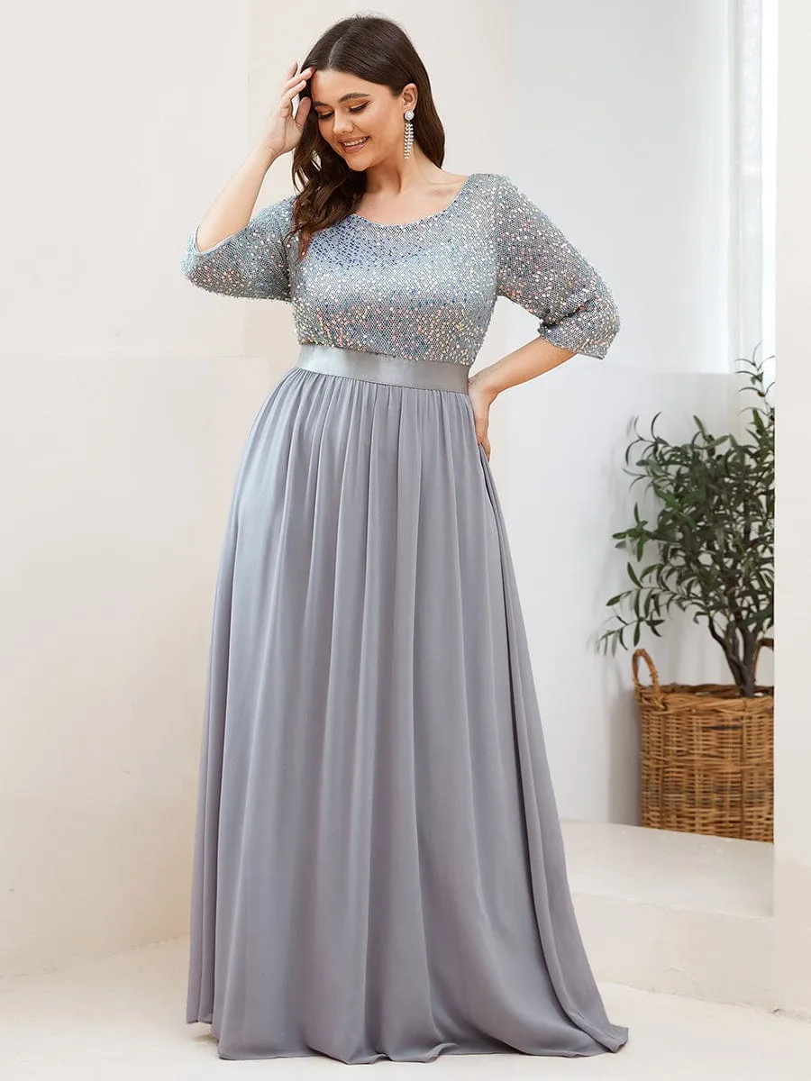Edith | Plus Size Women's Long Chiffon & Sequin Evening Dresses for Mother of the Bride