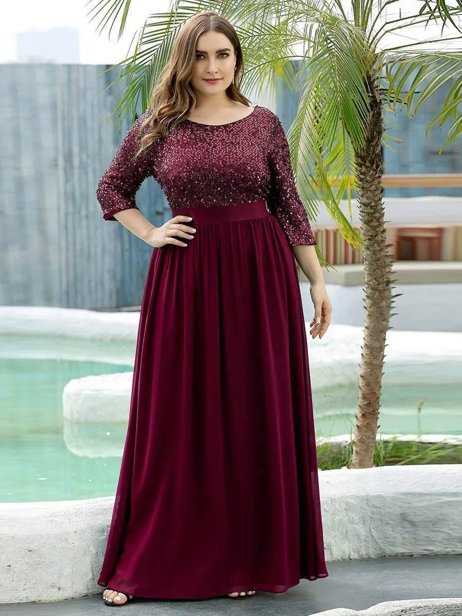 Edith | Plus Size Women's Long Chiffon & Sequin Evening Dresses for Mother of the Bride