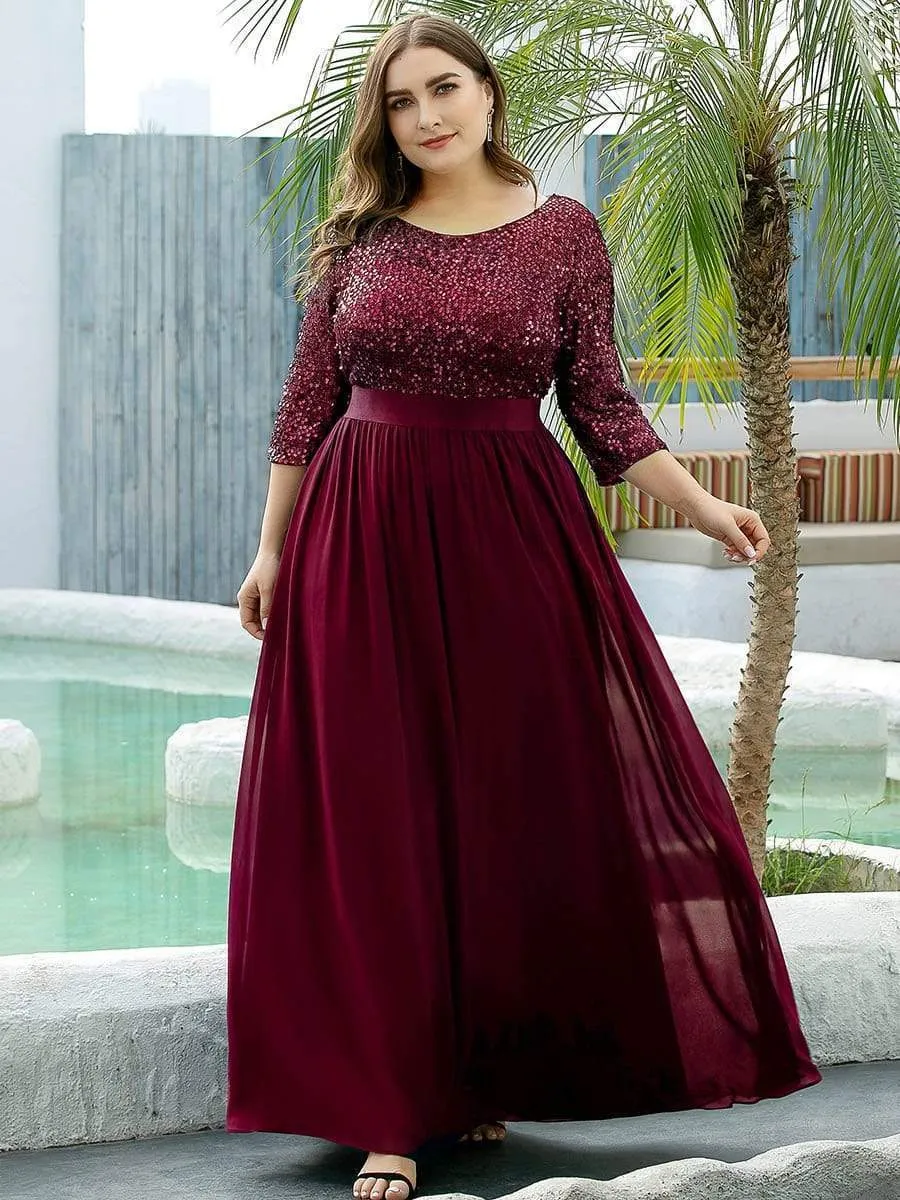 Edith | Plus Size Women's Long Chiffon & Sequin Evening Dresses for Mother of the Bride