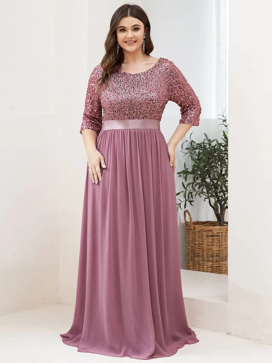 Edith | Plus Size Women's Long Chiffon & Sequin Evening Dresses for Mother of the Bride