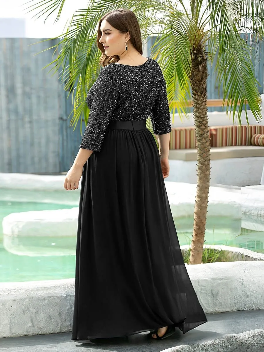 Edith | Plus Size Women's Long Chiffon & Sequin Evening Dresses for Mother of the Bride