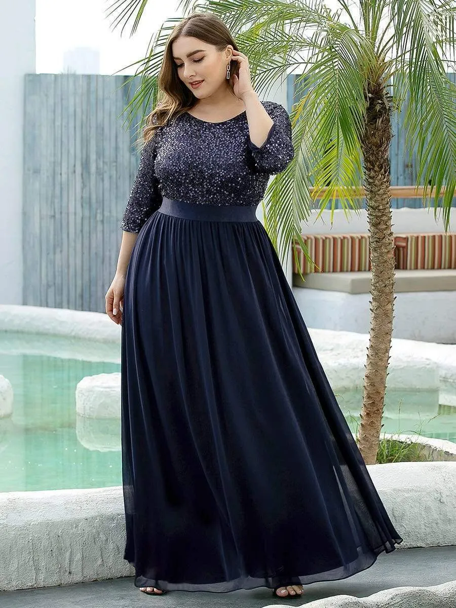 Edith | Plus Size Women's Long Chiffon & Sequin Evening Dresses for Mother of the Bride