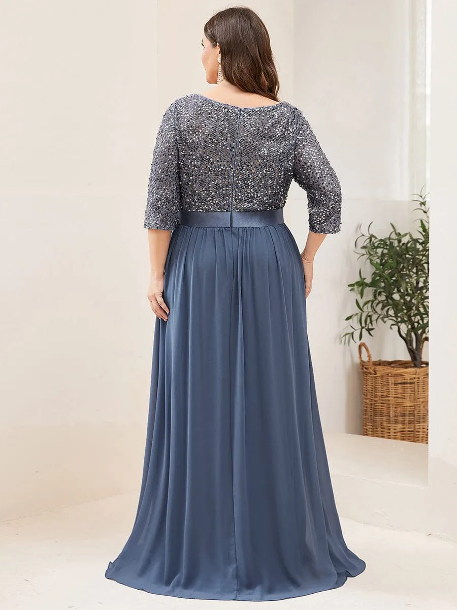 Edith | Plus Size Women's Long Chiffon & Sequin Evening Dresses for Mother of the Bride