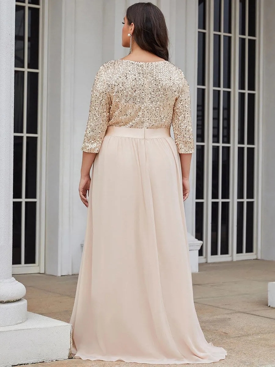 Edith | Plus Size Women's Long Chiffon & Sequin Evening Dresses for Mother of the Bride