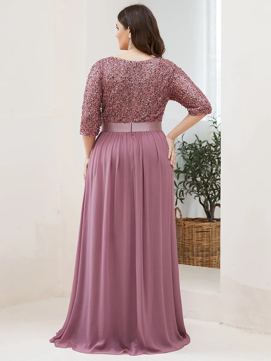 Edith | Plus Size Women's Long Chiffon & Sequin Evening Dresses for Mother of the Bride