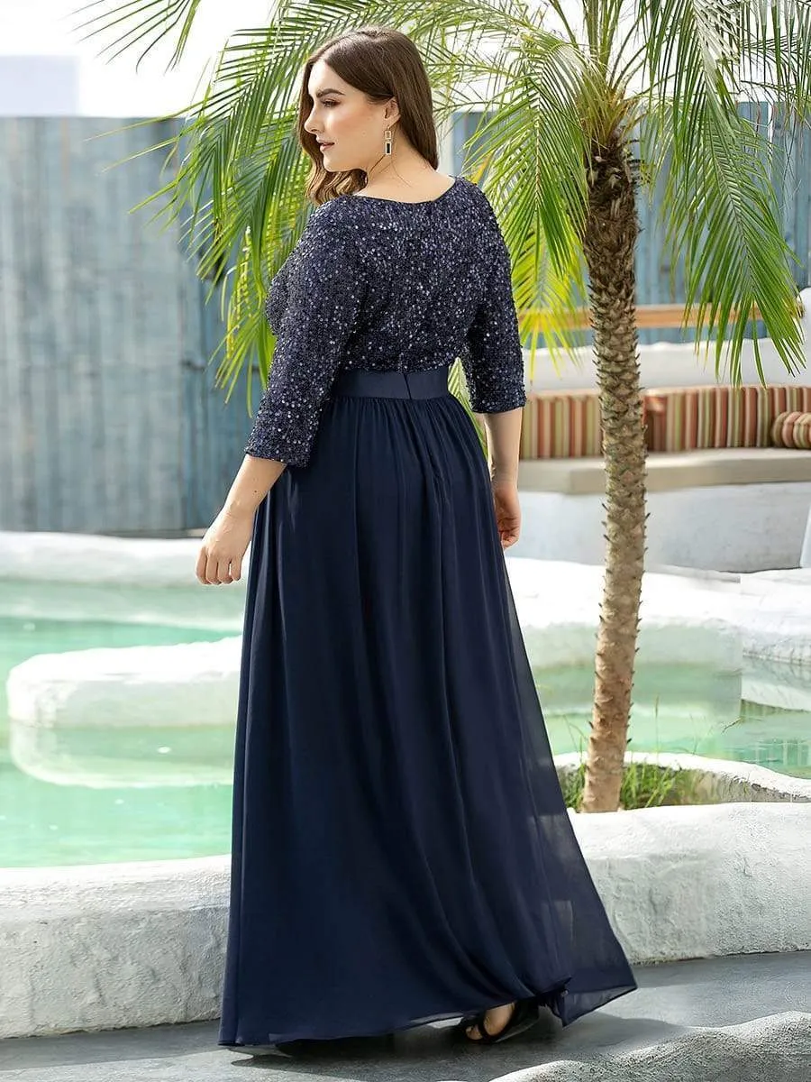 Edith | Plus Size Women's Long Chiffon & Sequin Evening Dresses for Mother of the Bride