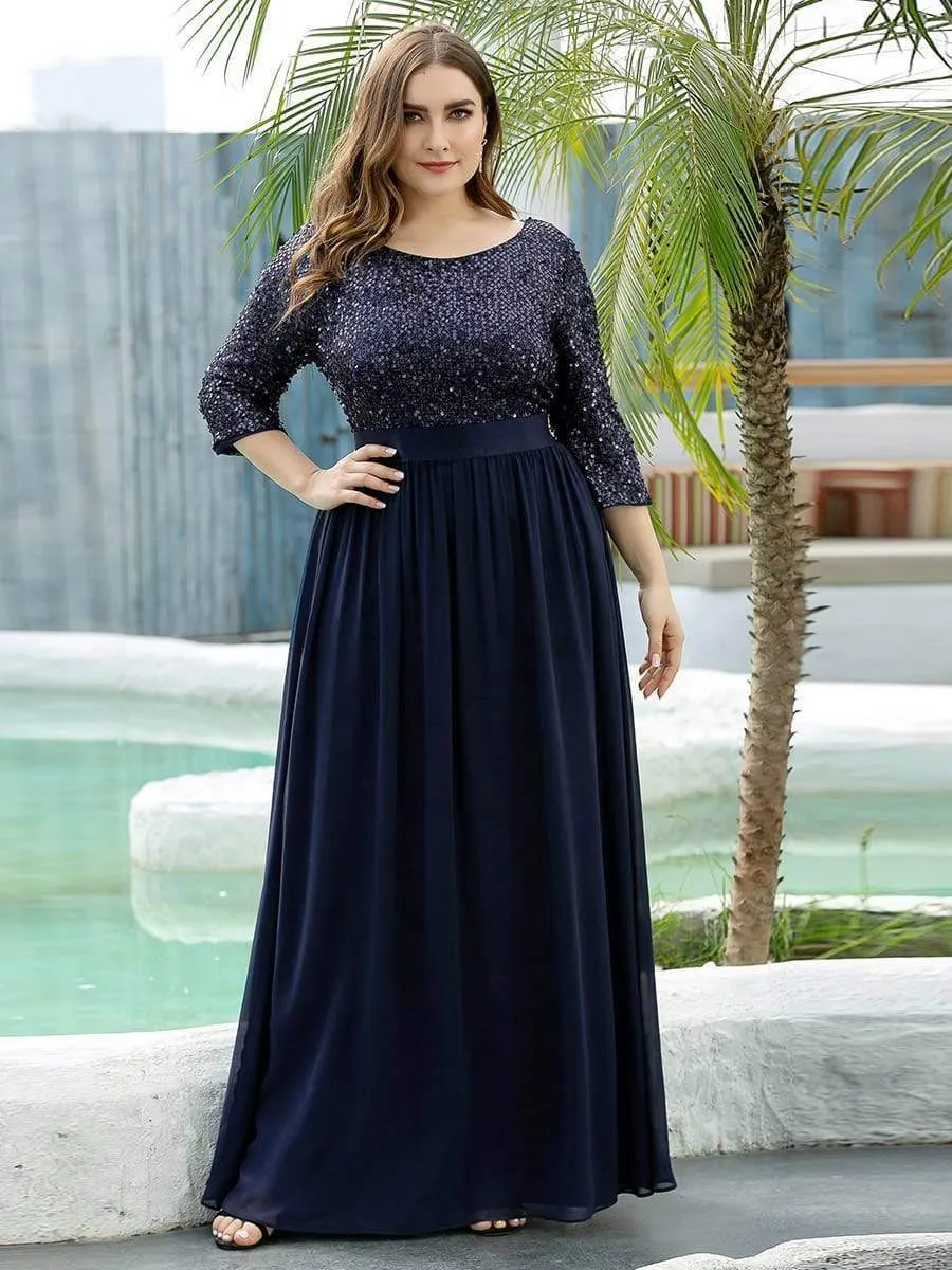 Edith | Plus Size Women's Long Chiffon & Sequin Evening Dresses for Mother of the Bride