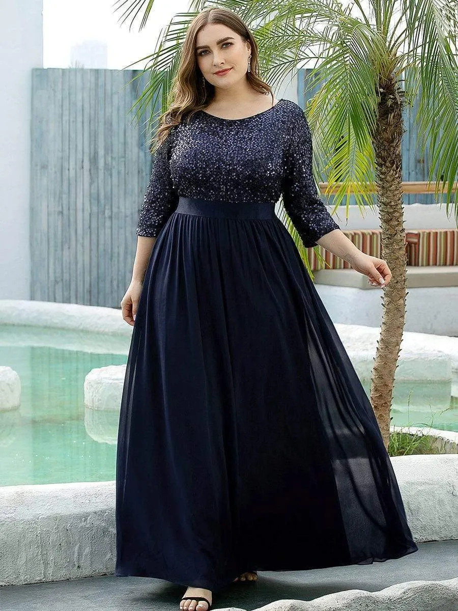 Edith | Plus Size Women's Long Chiffon & Sequin Evening Dresses for Mother of the Bride