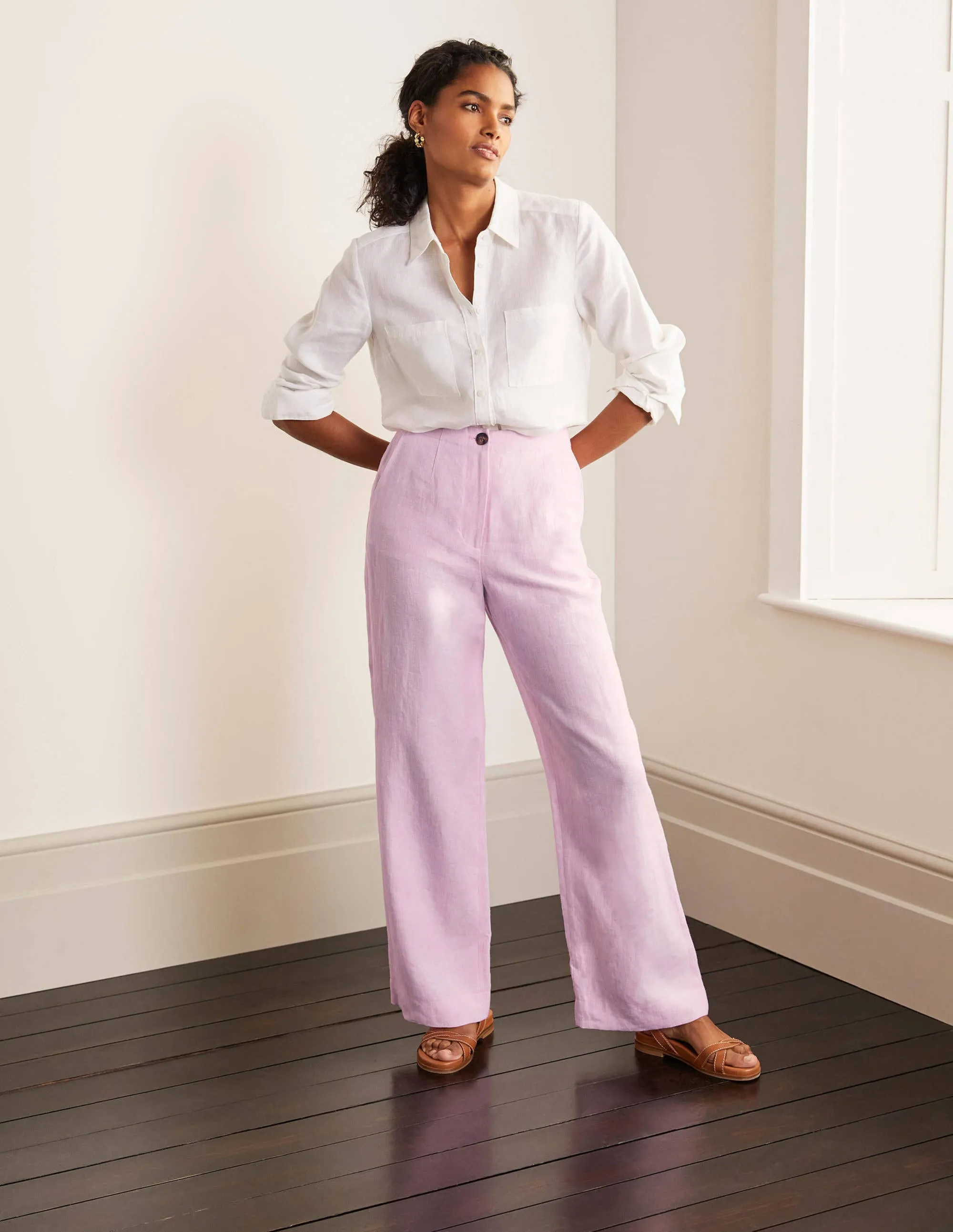 Eldon Linen Trousers-Soft Peony Tonic