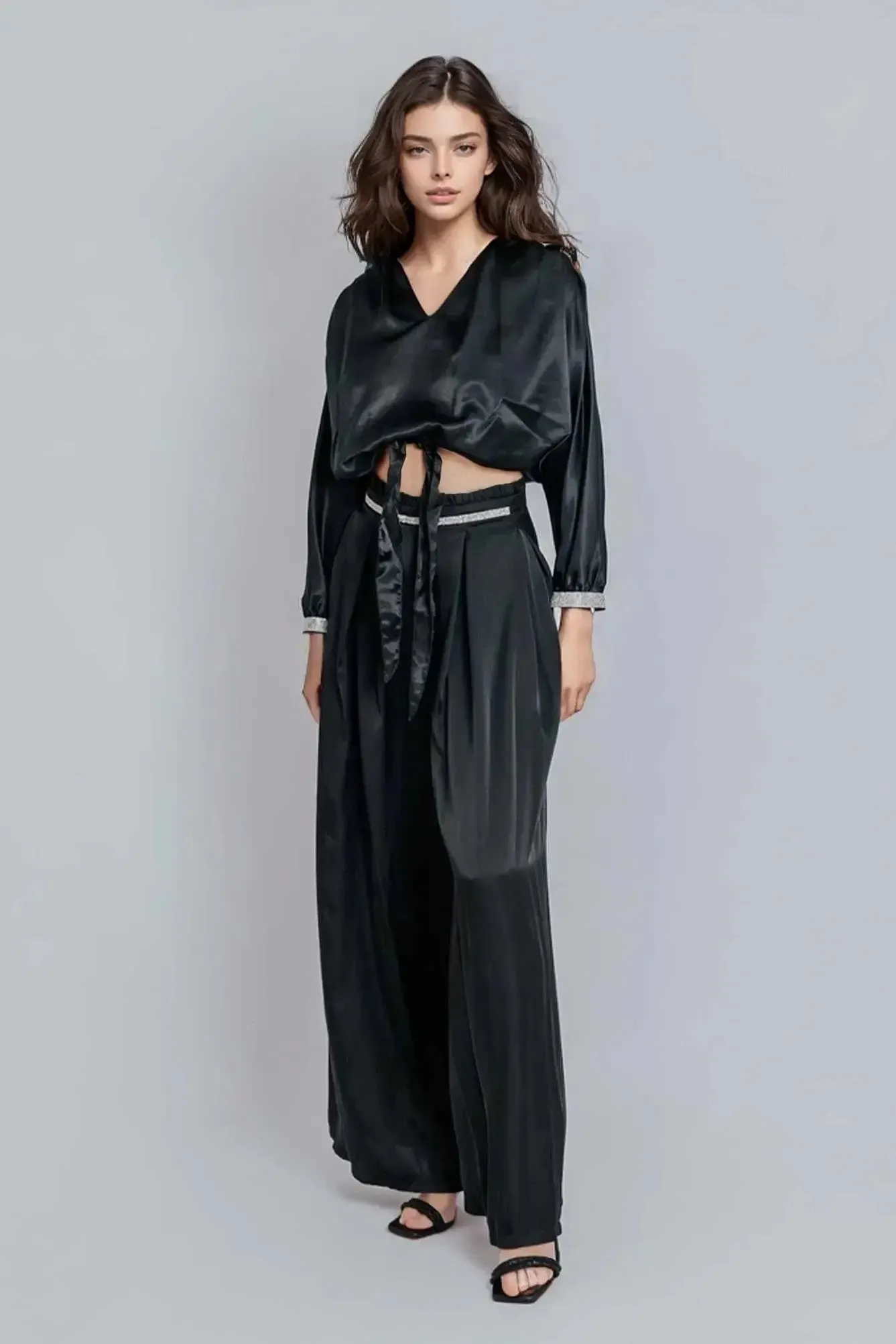 Elegant High-Waisted Pleated Black Palazzo Pants