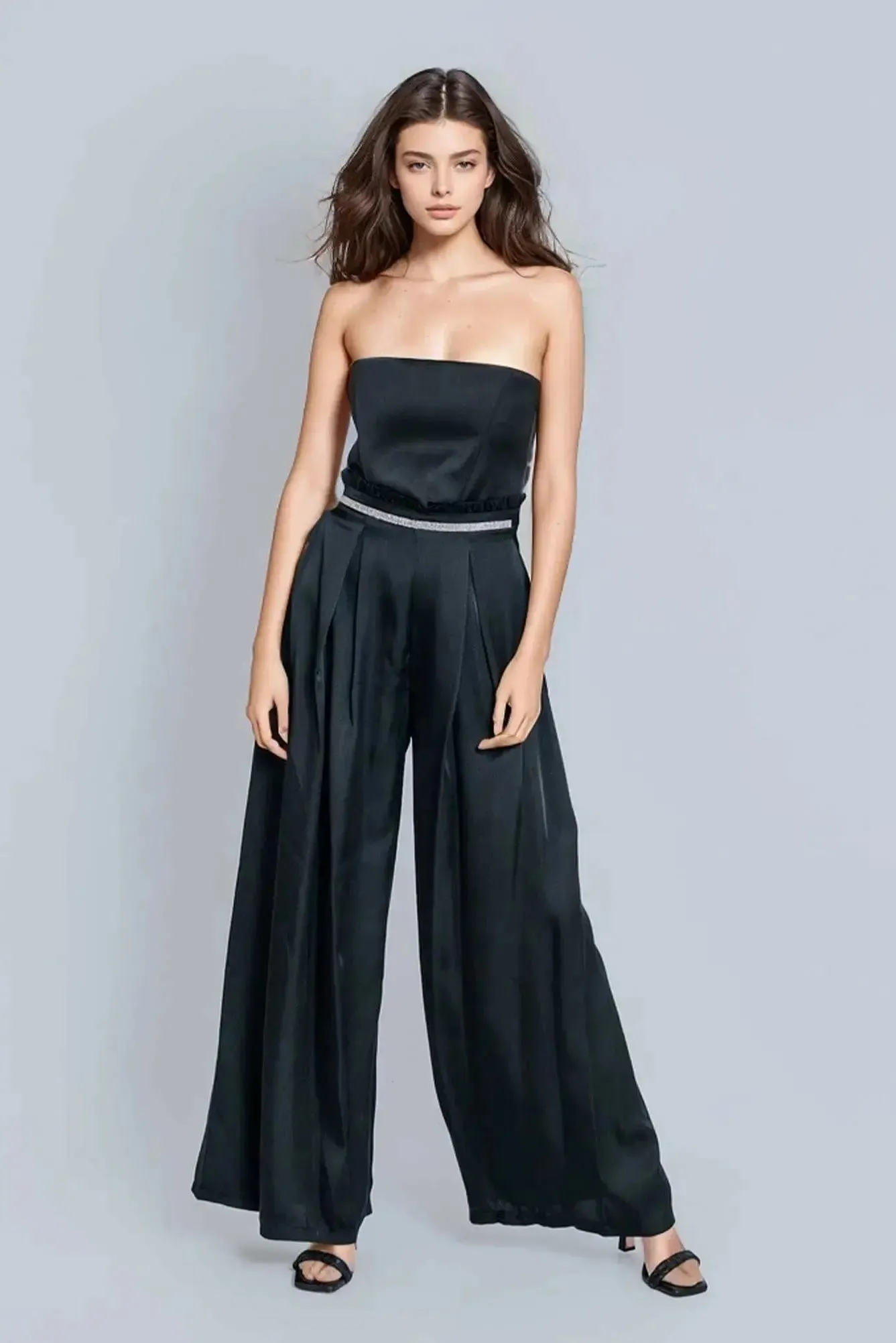 Elegant High-Waisted Pleated Black Palazzo Pants