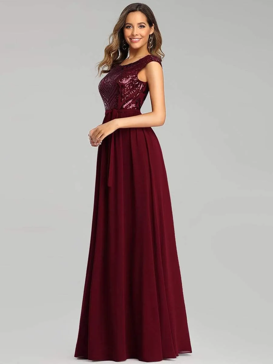 Elegant Long Sequin and Chiffon Bridesmaid Dresses with Belt for Wedding