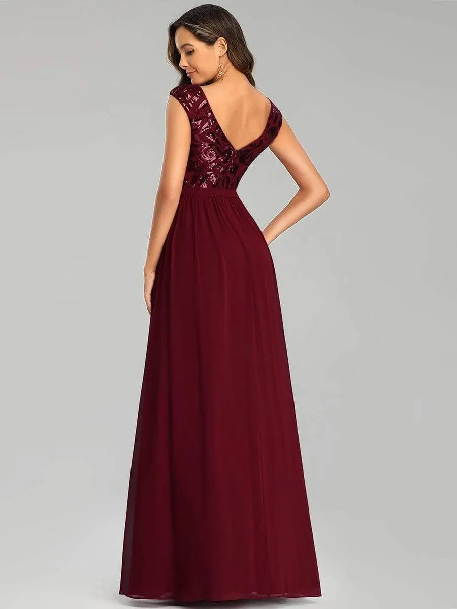 Elegant Long Sequin and Chiffon Bridesmaid Dresses with Belt for Wedding
