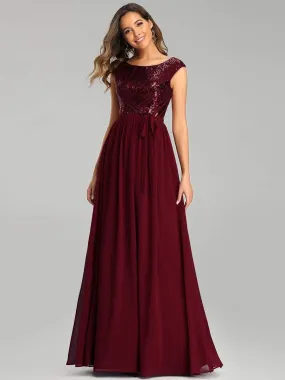 Elegant Long Sequin and Chiffon Bridesmaid Dresses with Belt for Wedding