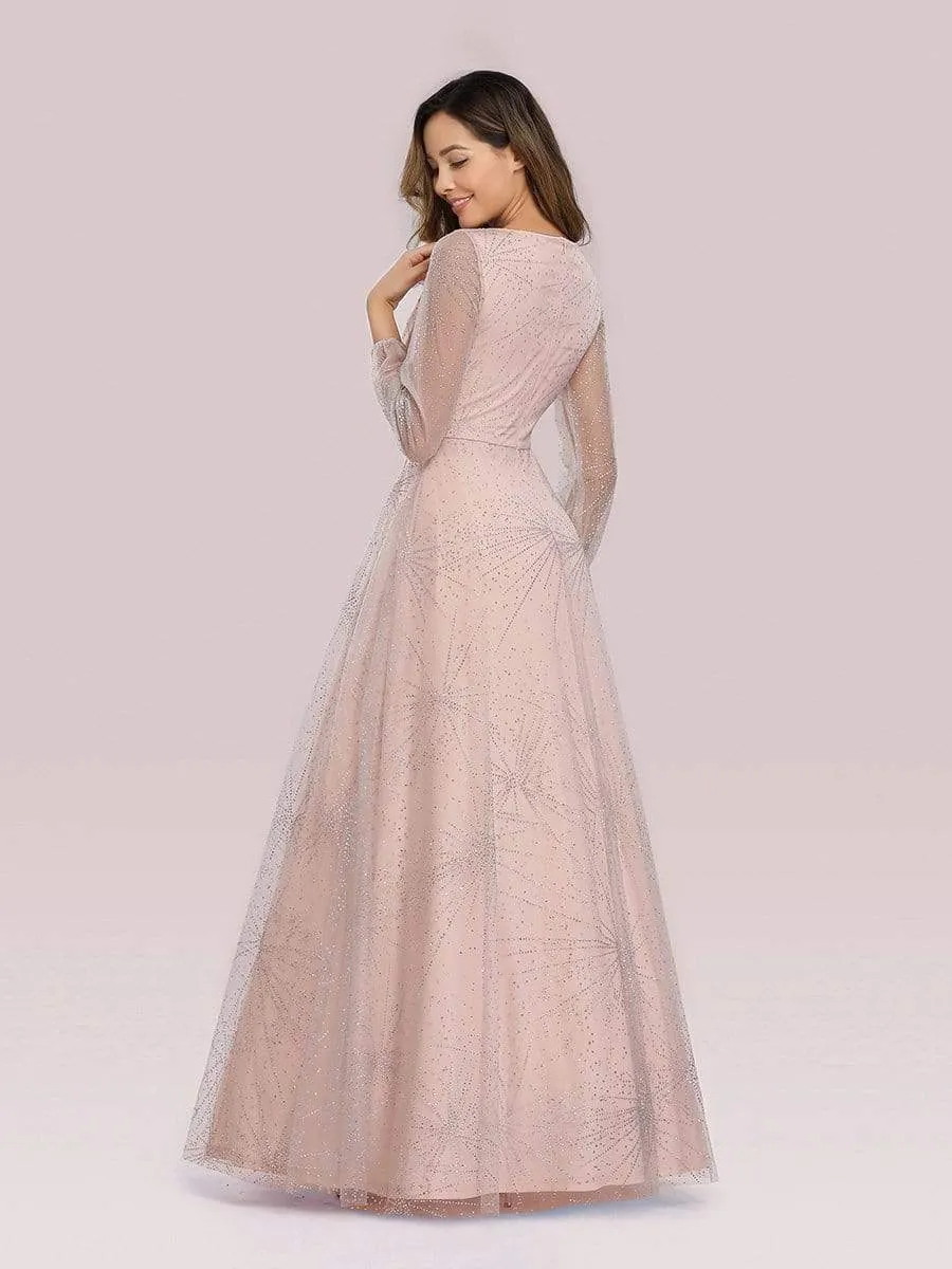 Elegant V-Neck Prom Party Dresses with Lantern Long Sleeve