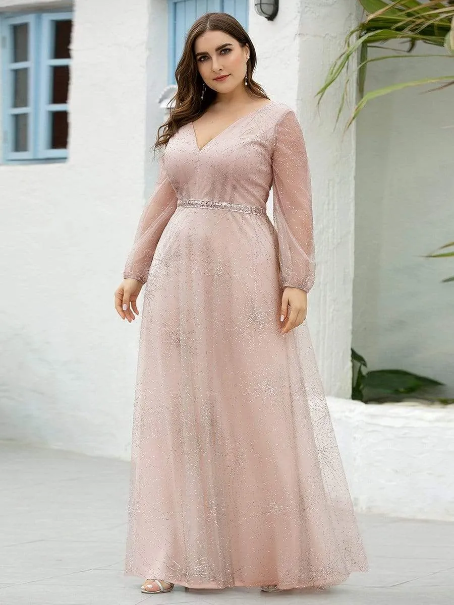 Elegant V-Neck Prom Party Dresses with Lantern Long Sleeve