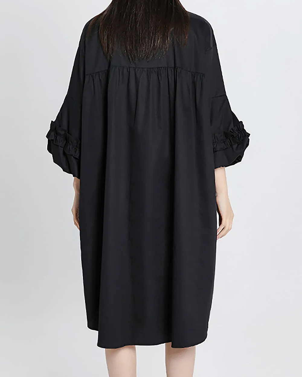 ellazhu Women's Shirt Dress Button Down Ruffle Sleeve Lapel Flowy Hem Pattern Black Oversize Loose Summer GE15